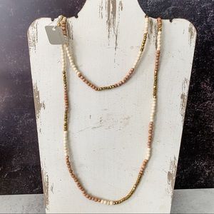 NWT Stone+Stick by Lenny & Eva Wood & Brass Bead Necklace 46”
